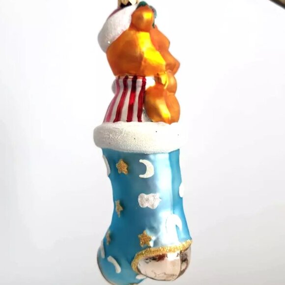 Rare Christopher Radko Disney WINNIE THE POOH Light Blue Stocking Glass Ornament - Picture 5 of 10